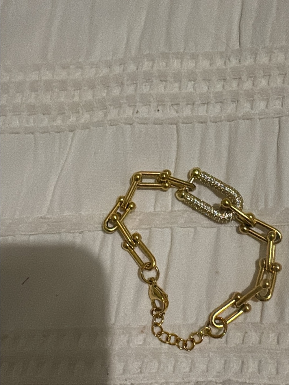 Gold Link Chain Bracelet with Pave Accent